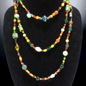 Vintage Multi-Colored Bead Millefiori  Uranium Glass Necklace. 62 Inches